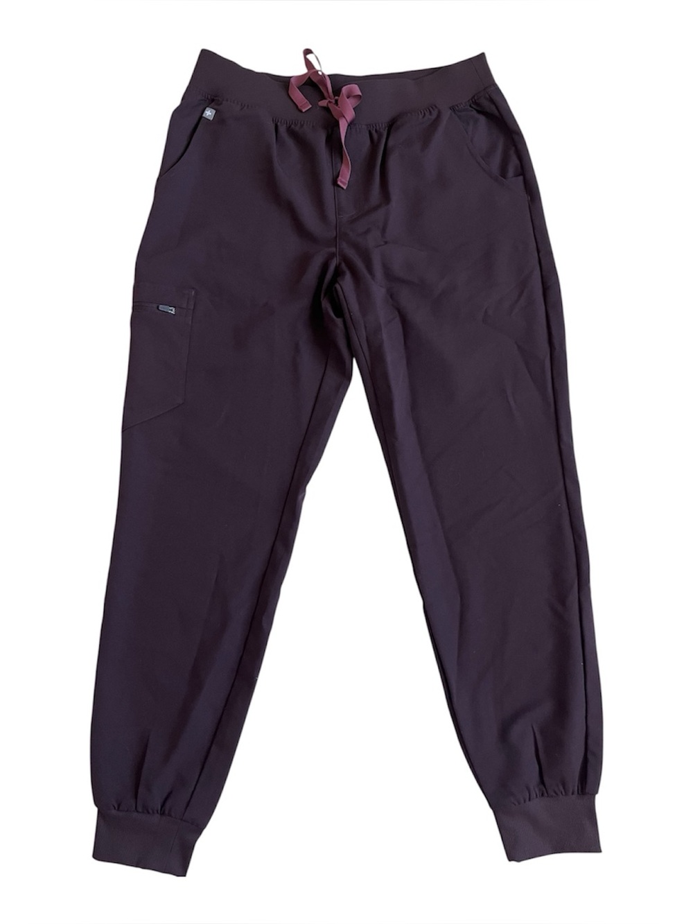 Figs Women's scrub Joggers in Deep Plum with Mauve Drawstring